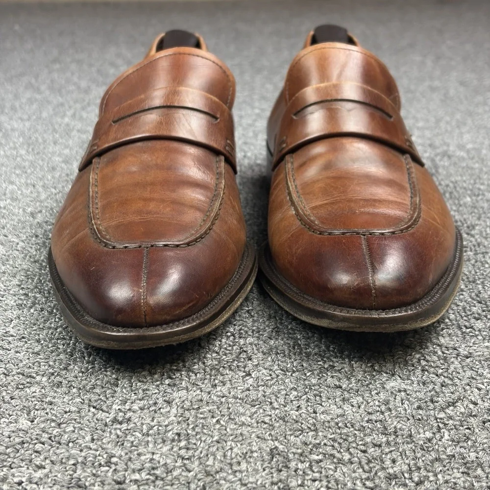 Magnanni Brown Leather Penny Loafers Mens 7 Spain Burnished Apron Toe Dress Shoe